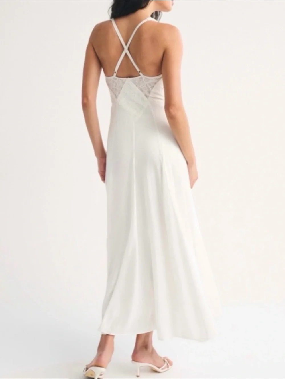 White V-Neck Lace Trim Maxi Dress-Abercrombie and Fitch Wedding